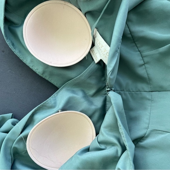 Jenny Yoo BHLDN Ari Bridesmaid Dress Flutter sleeve Gown in Eucalyptus Green 2 - Picture 9 of 11